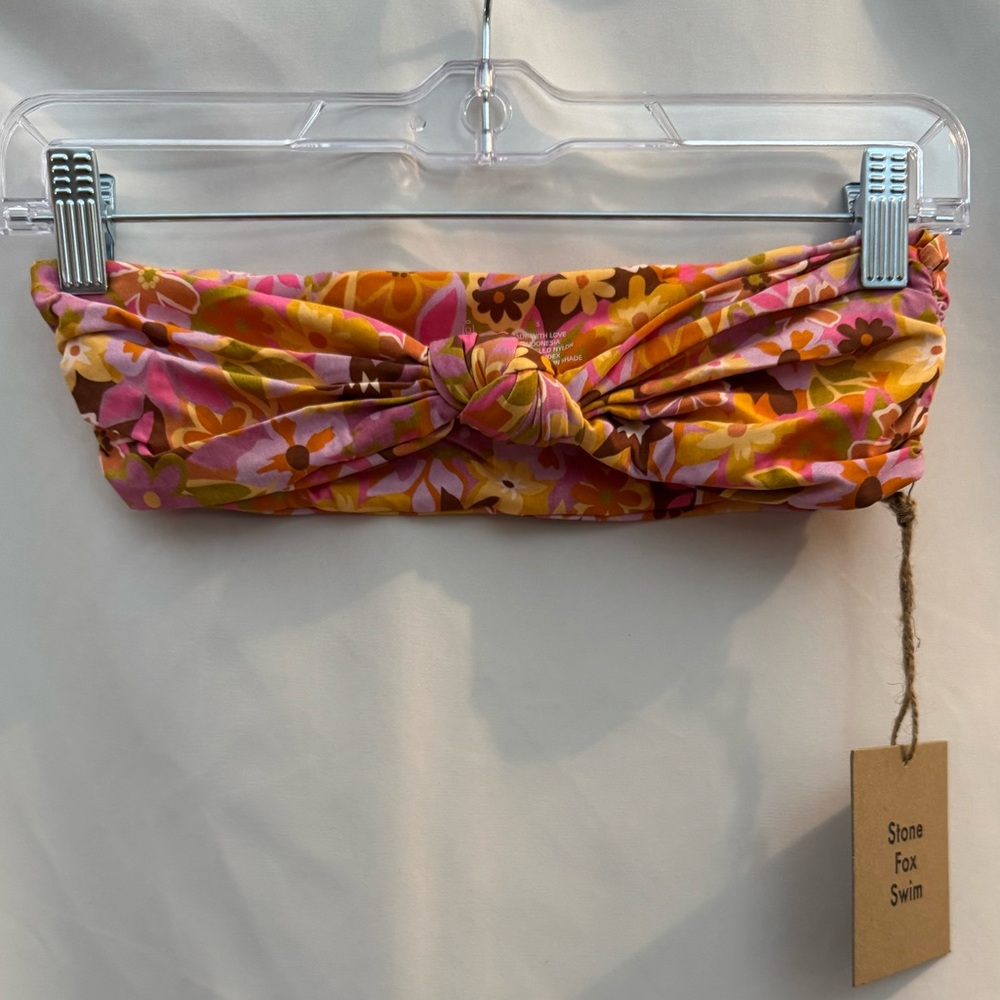 Stone Fox Swim Floral Bikini Top - Pink and Orange